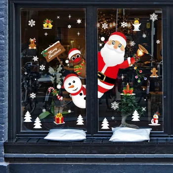 Cartoon Christmas Kleepsud Aknas Presentatsioon Eemaldatav Santa Klausel Lumememm Home Decor Decal Liim PVC Uus Aasta Klaas Seinamaaling