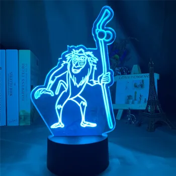 Cartoon Disney Lion King Mufasa Rafiki LED 3D Öösel Tuled Kids 3D Illusiooni, Laud Laua Lamp Lastele Magamistuba Decor