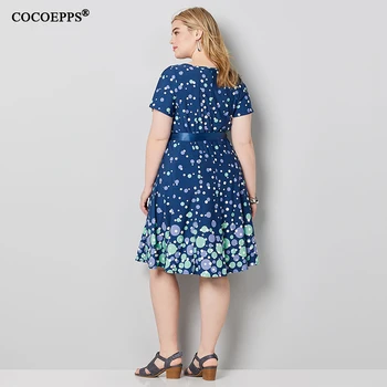 COCOEPPS Kleit Naiste 2020 Pluss Suurus Partei Suvel Polka Vintage Blue Dot Print Kleidid lahti Vabaaja 5XL 6XL Suur Suurus Vestidos