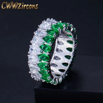 CWWZircons Luksus Daamid Ehted Valge ja Roheline Kuupmeetri Tsirkooniumoksiid Crystal Suur Ring Kaasamine Pulm Bänd Rõngad Naiste R136