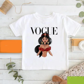 Disney Baby Kids T-särgid Fashion Girl Kawaii Printsess Jasmine Koomiks Anime Print Valge Suve Lihtne Ümmargune Kaelus T-särk Top