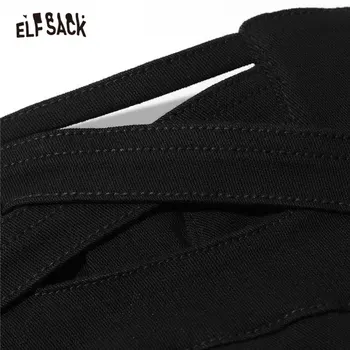 ELFSACK Must Tahke aine, Kõrge Vöökoht Pestud Vabaaja Denim Teksad Naistele,2020. Aasta Sügisel ELF Puhta Minimalistliku korea Daamid,iga Päev Pliiats Püksid