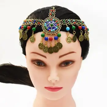 Etnilise Mündi Tutt Rant Juuksed Clip Tarvikud Headpiece Peaga Kuld Ketid, Headdress Türgi Egiptus Mustlane Bohemian Tribl Ehted