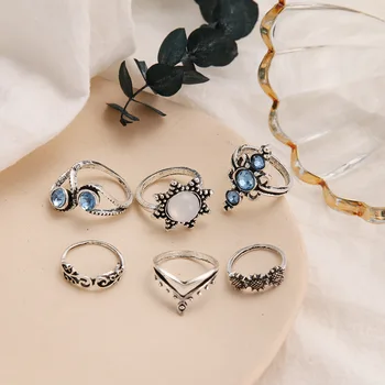 Euroopa ja Ameerika stiilis rõngad retro õõnes sun flower komplekt ringi opaal crown ringi 6 tööd naistele kingitused hulgimüük