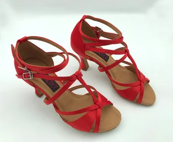 Fashional professionaalne naiste ladina tantsu kingad tantsusaal salsa, tango kingad pulm & pidu kingad punane satiin 6232R