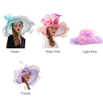 FS 2020 Organza Kiriku Mütsid Naistele Elegantsed Daamid Suve Poole Pulm Müts Roosa Roheline Suur Nokk Naine Fedoras Lillega