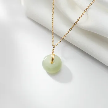 Ginin Vintage Fashion Roheline Hetian Jade Ring, Ripats Väike Lukk 925 Sterling Hõbe Kaelakee Naiste 2021 Pulm Ehteid