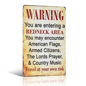 Hoiatus Teil On jõudmas Redneck Ala, mida Võib Kohata Naljakas Metallist Tina Märk Kunsti Plakat