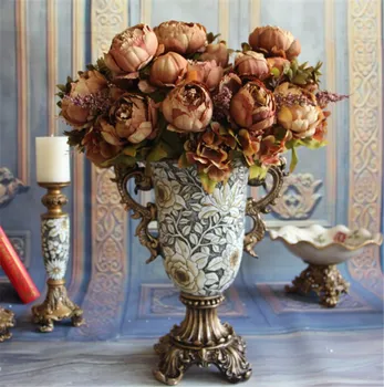 Hot Kõrge Kvaliteediga Silk Võltsitud lill Multi-use Pulmapidu Kodu Kaunistamiseks Euroopa Kuulu Elavat Pojeng Leaf tehislilled