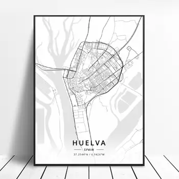 Huelva A Coruna Valladolid Alicante Badajoz Mostoles Hispaania Plakat, Kaart