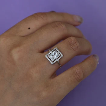 Hõbeda värvi pulm engaegment ringi geomeetriline square võlu Halo disaini elegantsi Euroopa prantsusmaa hot müük sõrmustes