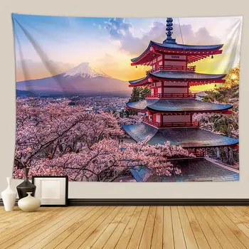 Jaapani Kirsi õied vaip, roosa seina riputamise Mount Fuji seina vaip temple trükkimine seina riie