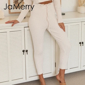 JaMerry Vabaaja triipu kootud ülikond O-kaeluse jaoks mood sügisel talvel kaks tööd Naiste spordi ülikond tahke pikad varrukad sobiks 2020 UUS