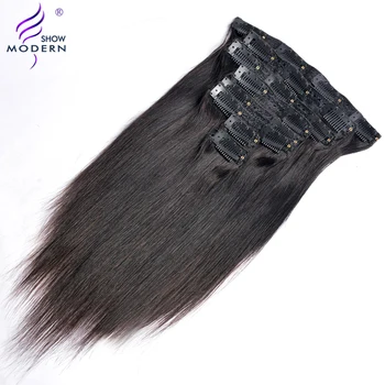 Kaasaegne Kuva Juuksed Peruu Remy Sirge Clip In Human Hair Extension 120g Täis Pea Komplekt 8Pcs Laiendid Perruques à Clip