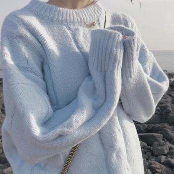 Kampsun naiste twist pullover lahti laisk style 2020 uus soft piima sinine sügisel ja talvel, välimine kanda paks