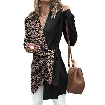 Kevad Sügis Naiste Vabaaja Topid Pluus Pikad Varrukad, V-kaelus Leopard Printida Segast Sweather Särk Silmkoelised Tiivad Särk Outwear