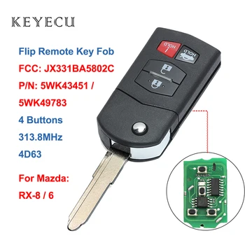 Keyecu 4 nuppu Kokkuklapitavad Remote Auto Võti Fob 313.8 MHz koos 4D63 Kiip Mazda RX 6-8 2005 2006 2007 2008 FCC: JX331BA5802C