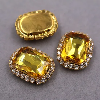 Kuld alus Kandiline kaheksanurkne kuju Kuld kollane õmble kivid klaas Kristall nuppu DIY Pulm kleit/rõivamanused