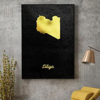 Kuldne Kaart Liibüa Lõuend Seina Maali Kunst Pildid prindib home decor Plakat Seina Kaunistamiseks elutuba
