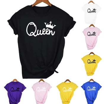Kuninganna Paarid Naiste T-Särk Crown Trükkimine Paar Riided Suve Riided 2020 Vabaaja Ümber Kaela Tops Armastavad Daamid Tee Särk