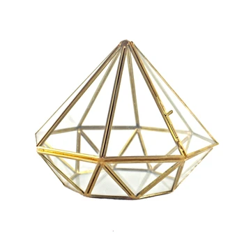Käsitöö Kuld Avatud Klaaskolvid Geomeetriline Terrarium Messing Diamond Mahlakad Sammal Sõnajalg Taimede Ekraan Konteiner Rõdu Väike Planter