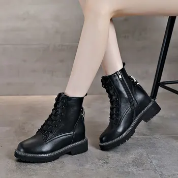 Kõrgus suurendada naiste saapad, musta valge platvorm boot ehtne nahk pahkluu botas zapatos de mujer daamid botines chaussures
