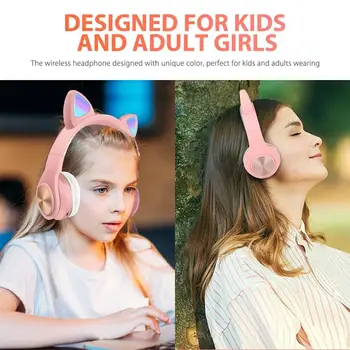 LED Kassi Kõrva Kõrvaklapid, Bluetooth 5.0 Müra Tühistamises Täiskasvanud Lapsed Tüdruk, Peakomplekti Toetada TF Kaarti FM-Raadio Koos Mic Wireless+Juhtmega