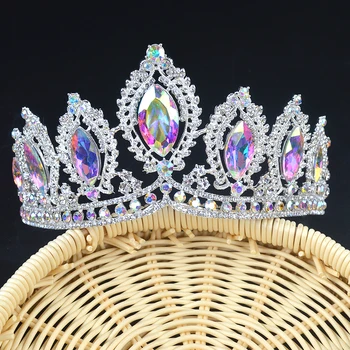 Luksus Vintage hõbe AB Pulm Crown Sulamist Pruudi Tiara Barokk Kuninganna Kuninga Kroon marquise Rhinestone pool ringi Tiara Kroon