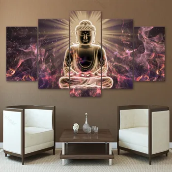 Lõuend HD Trükitud Kodu Kaunistamiseks Maali Kaasaegne 5 Paneeli Buddha Plakat Seina Kunstniku Pilt Modulaarne Eest elutuba