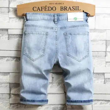 Meeste Hele Sinine Jeans Lühikesed Püksid Kvaliteetne Meeste Augud Denim Lühikesed Püksid, Uus Suvine Meeste Slim Fit Vabaaja Teksad Õhuke Põlve Pikkusega Teksad 38
