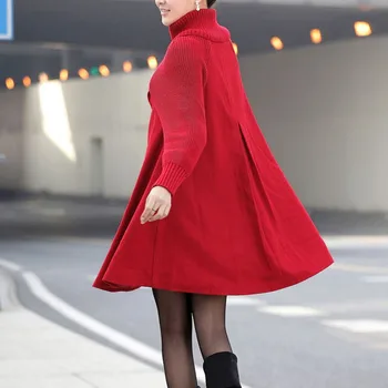 Mferlier Womans Mantlid Talvel Soe kõrge kaelusega Pika Varrukaga Silmkoelised Servjätkatud Punane, Hall, Must Ülepaisutatud 8XL 6XL 4XL Stiilne Naiste Mantel