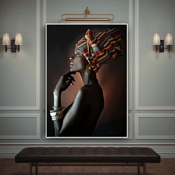 Must Aafrika Alasti Naine India Peapael Lõuendile Maali Portree Seina Art Plakatid ja Pildid Skandinaavia Pilte Home Design