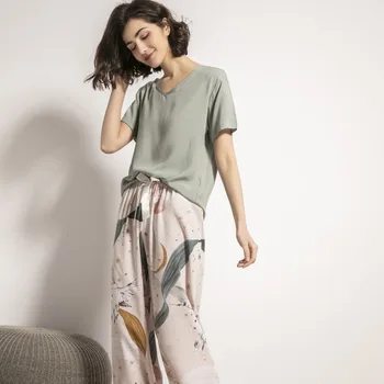 Naiste Pidžaama Sleepwear Naiste Vabaaja V Kaelus Pehme Elastne Vöökoht Õie Trükitud Nightwear Retro Pajama Komplekti Homewear