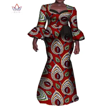 Naiste Seelik Set Print Segast Dashiki Bazin Riche Pool Ruffles Varruka Tops ja Seelik Komplekti Naistele Aafrika Riided WY8057