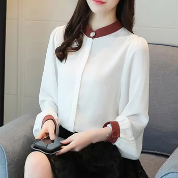 Naiste Sifonki Särgid, Vabaaja Korea Pika Varrukaga Särk Naiste Elegantne Kontori Pluus Daamid Streetwear Ülemine Tahke