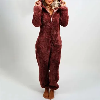 Naiste Talve Sleepwear Bodysuits Pikkade Varrukatega Pluss Palus Paks Palus Kombekas Kapuutsiga Homewear Tõmblukk Pidžaama Riideid Пижама #F4