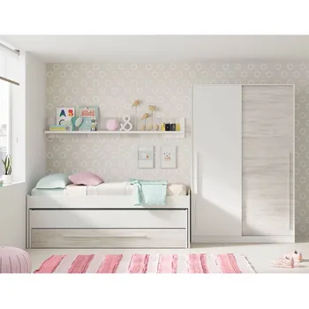Noorte pesa voodi, kaks voodit + sahtel + lapse riiul valge Artik ja valge Velho 199x96x65