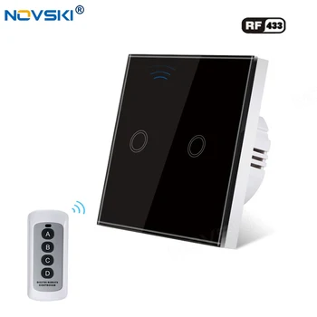 NOVSKI RF Touch Lüliti, RF 433Mhz pult, 1/2/3 Gang Mahtuvuslik Liigutav, Must Crystal Glass Panel, Kaasaskantav Võti Remote