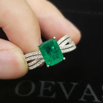 OEVAS Sünteetiline Emerald abielusõrmus Naistele Vahuveini Täis Tsirkoon Kaasamist Partei Mood Ehteid Aastapäeva Kingitus Hulgimüük