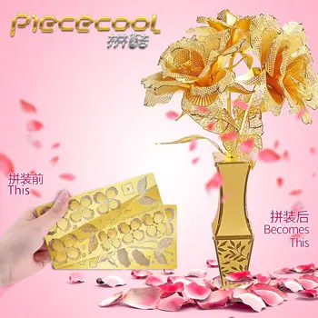 Piececool 3D Metallist Puzzle Mudel Golden Rose Lille DIY 3D Laser Cut panna Kokku Pusle Mänguasjad Töölaua Kaunistus KINGITUS Lastele