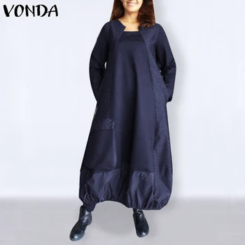 Pikad Varrukad Kleit VONDA 2021 Naiste Vabaaja Värviga Elegantne OL Office Kleidid Pluss Suurus Bohemian Vestidos Femme Sundress
