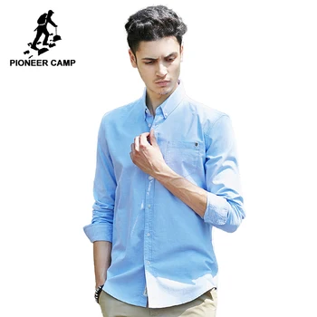 Pioneer Laagris tahke casual särk meestele brändi riided pikad varrukad meeste särk parima kvaliteediga puhtast puuvillast pluss suurus valge hall sinine