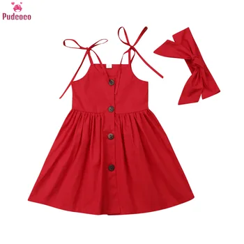 Punane Kollane Suvine Kleit Lapsed Teise Lapse Riided Beebi Tüdrukud Printsess Kleit Rihmad+Peapael Pool Võistlused Varrukateta Sundress