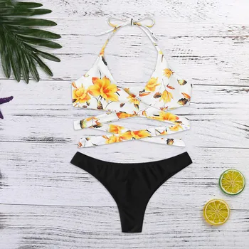 Seksikas Naiste Bikiinid Komplekti Päevalille Prindi Polsterdatud Supelrõivad Supelda Ujumistrikoo Beachwear
