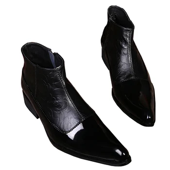 Sipriks Mens Lakknahast Must Zip Saapad Elegantne Must Ankle Boot On Lahe Mees Kleit Kauboi Kingad Itaalia Väljas Vabaaja Jalats 45