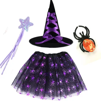 Spider Web Tutu Ämblikuvõrk Seelik Nõid Wizard Hat Rõngad Magic Wands Sobiks Pool Varustus Karneval Halloween Kostüüm Lapsed Tüdrukud