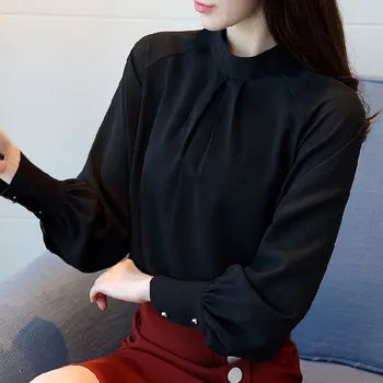 Sügisel 2019 sifonki naiste särgid, pika varrukaga daamid tops tahke office lady Fashion pluus pluusid naistele blusa feminina 1308 40