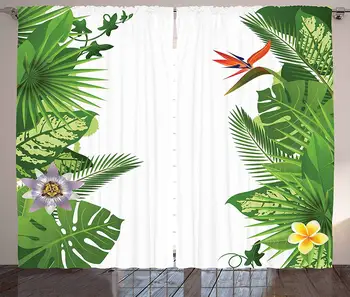 Troopiline Kardinad Lopsakas Kasv Vihmametsade Hawaii Frangipani Philodendron Lindude Paradiis, elutuba Magamistoa Aken