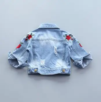 Tüdruk denim jakid Lapsed flower ülerõivad mantel beebi tüdrukute Riided, laste Teksad tikitud ülikond 2-8T kevad sügis riided