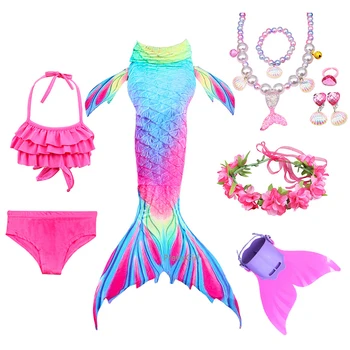 Tüdrukud Ujumine Merineitsi saba Monofin Käpp Merineitsi Kostüüm Cosplay Laste Ujumistrikoo Fantaasia Beach Bikiinid